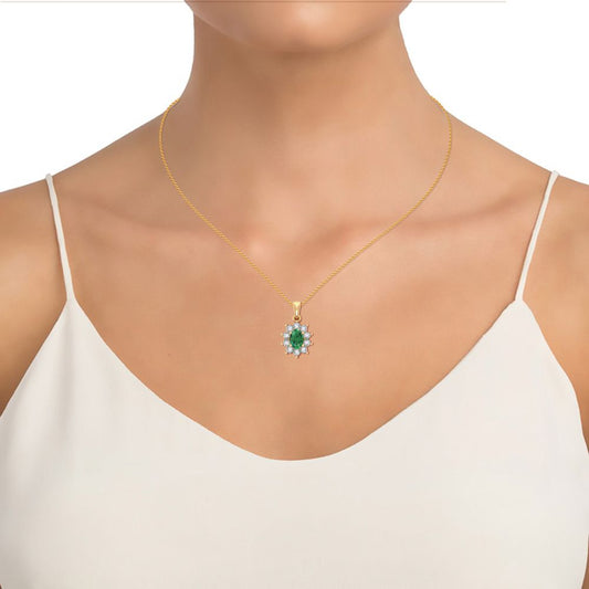 0.05 ct Emerald & Diamond Pendant in 10K Gold