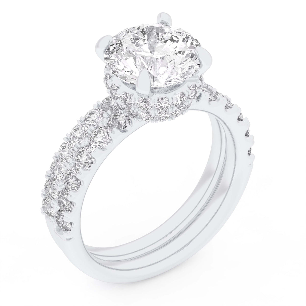 14K 4.44CT Certified Lab Grown Diamond Bridal Set Double hidden halo