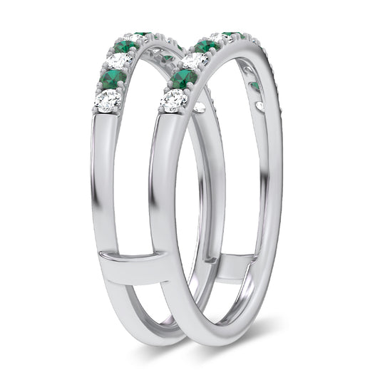 14K 0.58CT Natural Emerald RING GUARD with 0.25CT Lab Grown Diamonds