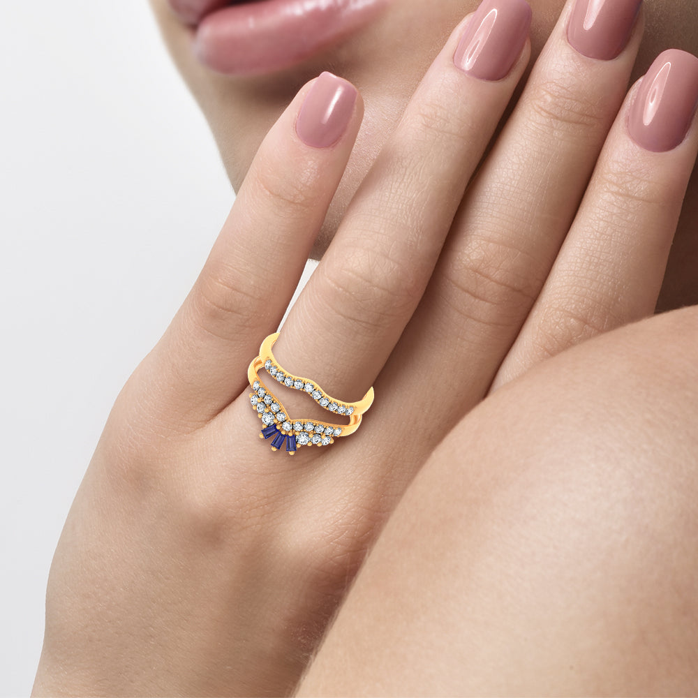 14K 0.12CT Natural SAPPHIRE RING GUARD with 0.59CT Lab Grown Diamonds