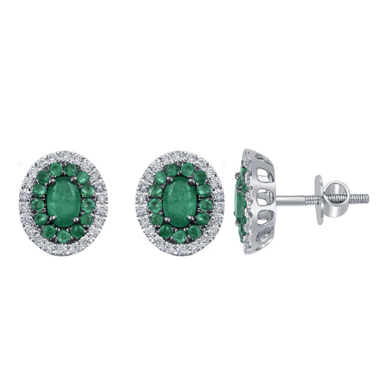 0.35 ct Emerald & Diamond Earrings in 14K Gold