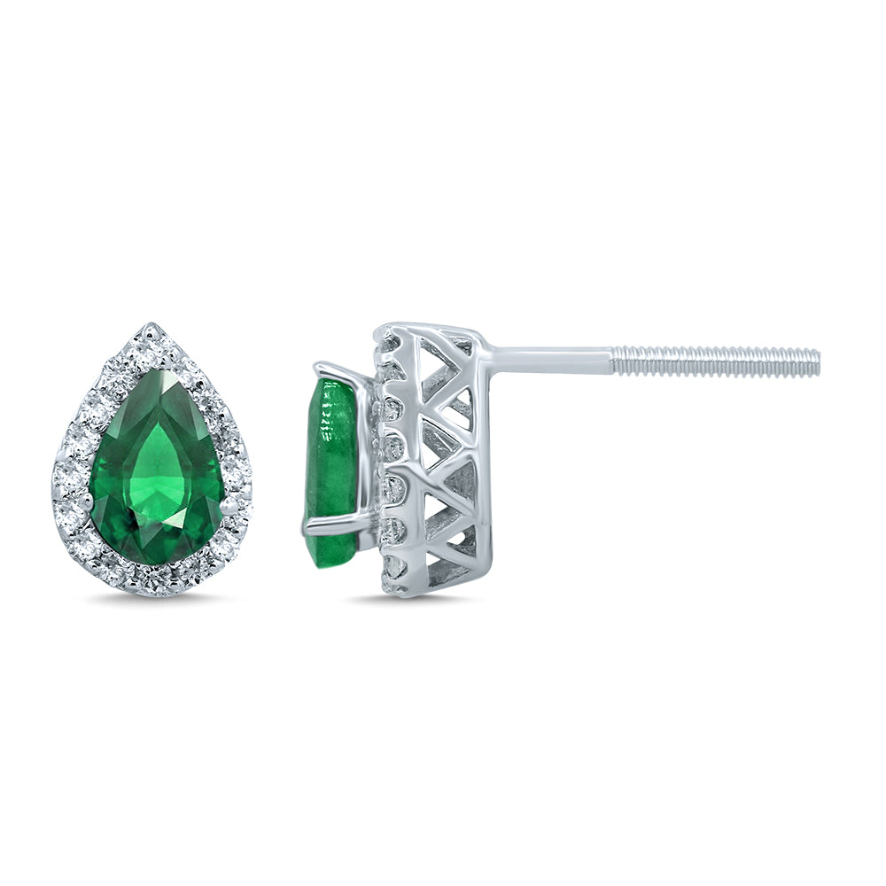 0.18 ct Emerald & Diamond Earrings in 14K Gold