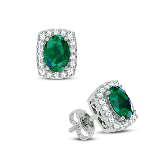 0.18 ct Emerald & Diamond Earrings in 14K Gold