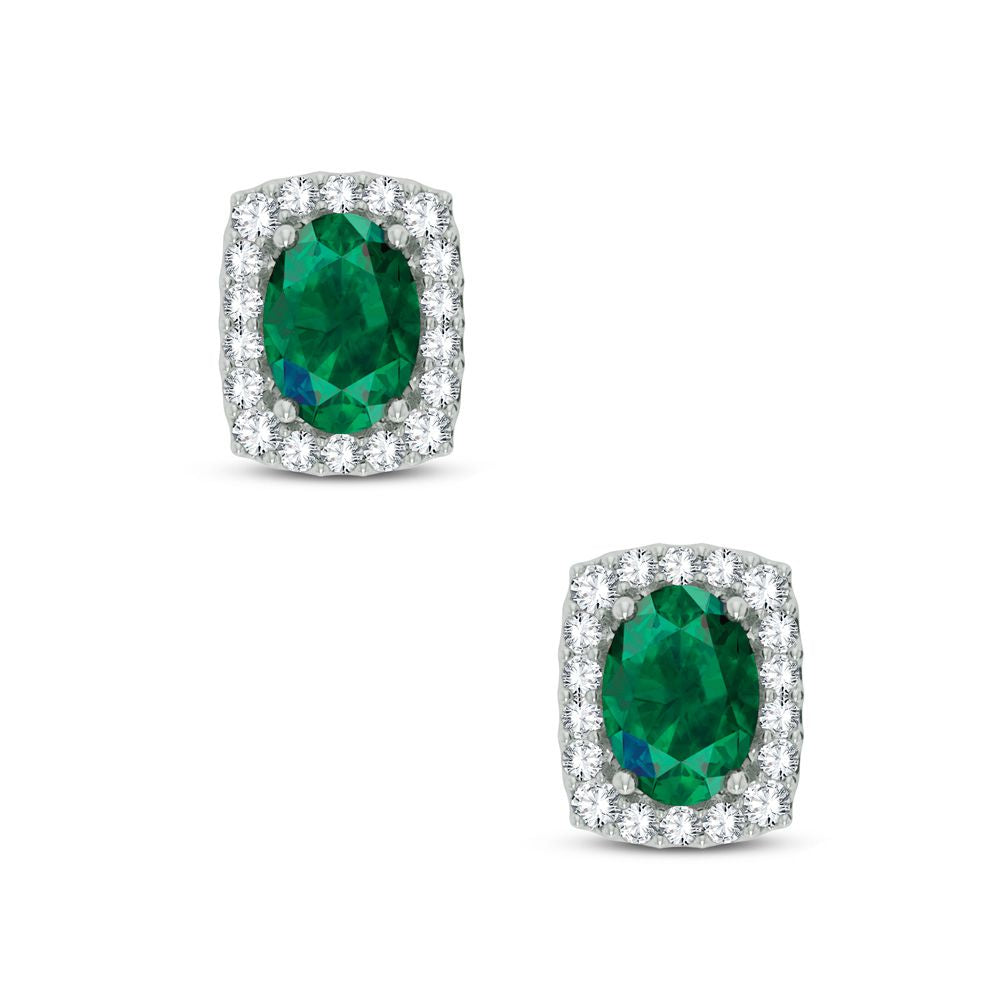 0.18 ct Emerald & Diamond Earrings in 14K Gold