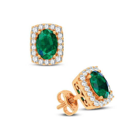 0.18 ct Emerald & Diamond Earrings in 14K Gold