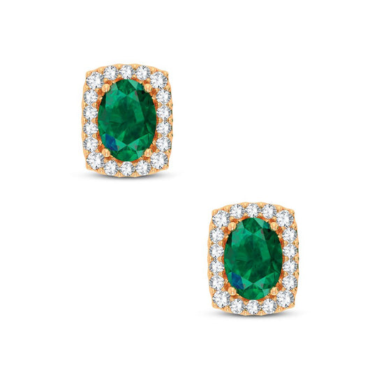 0.18 ct Emerald & Diamond Earrings in 14K Gold