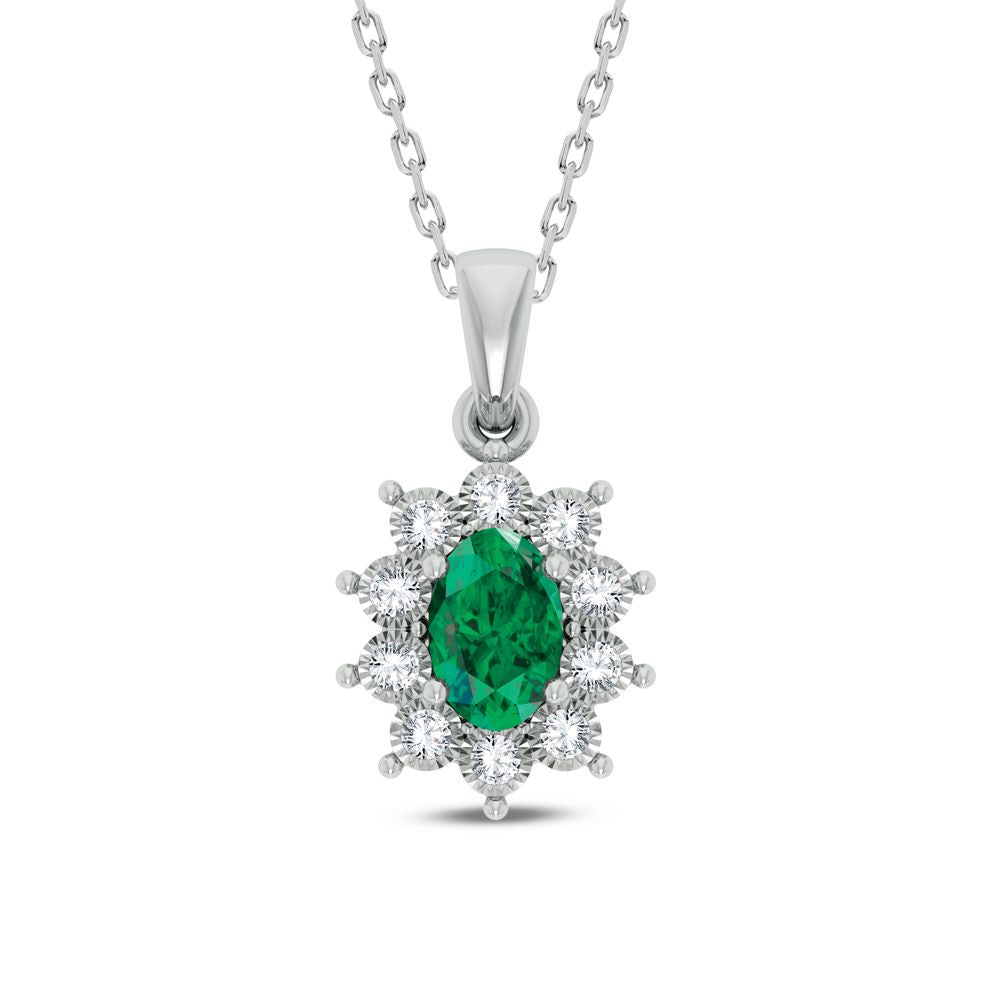 0.05 ct Emerald & Diamond Pendant in 10K Gold