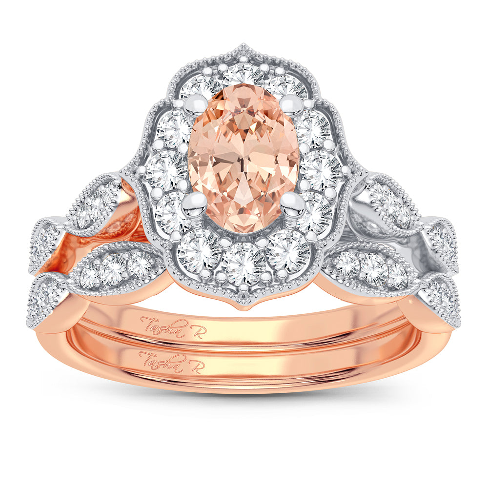 0.40 ct Morganite & Diamond Bridal Ring in 14K Gold