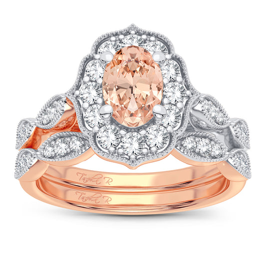 0.40 ct Morganite & Diamond Bridal Ring in 14K Gold