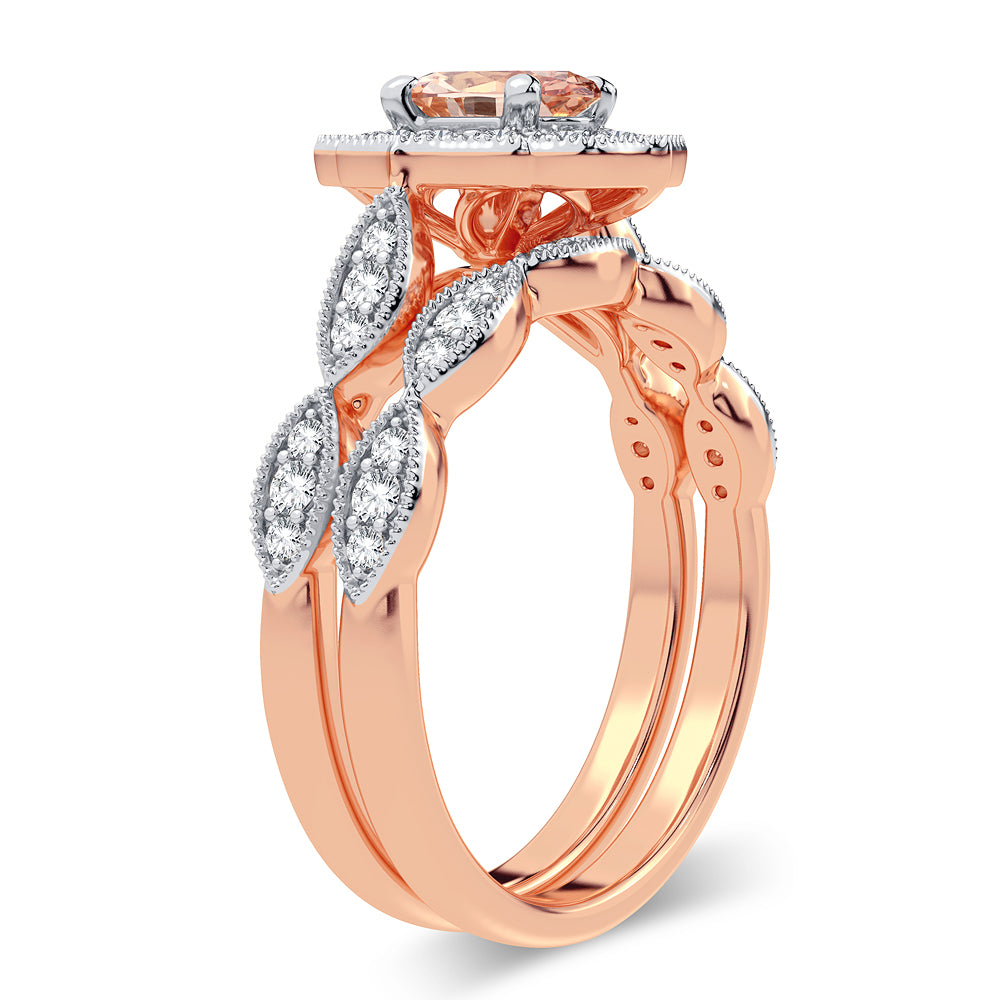 0.40 ct Morganite & Diamond Bridal Ring in 14K Gold