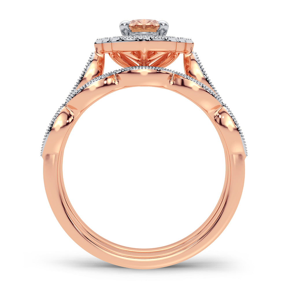 0.40 ct Morganite & Diamond Bridal Ring in 14K Gold