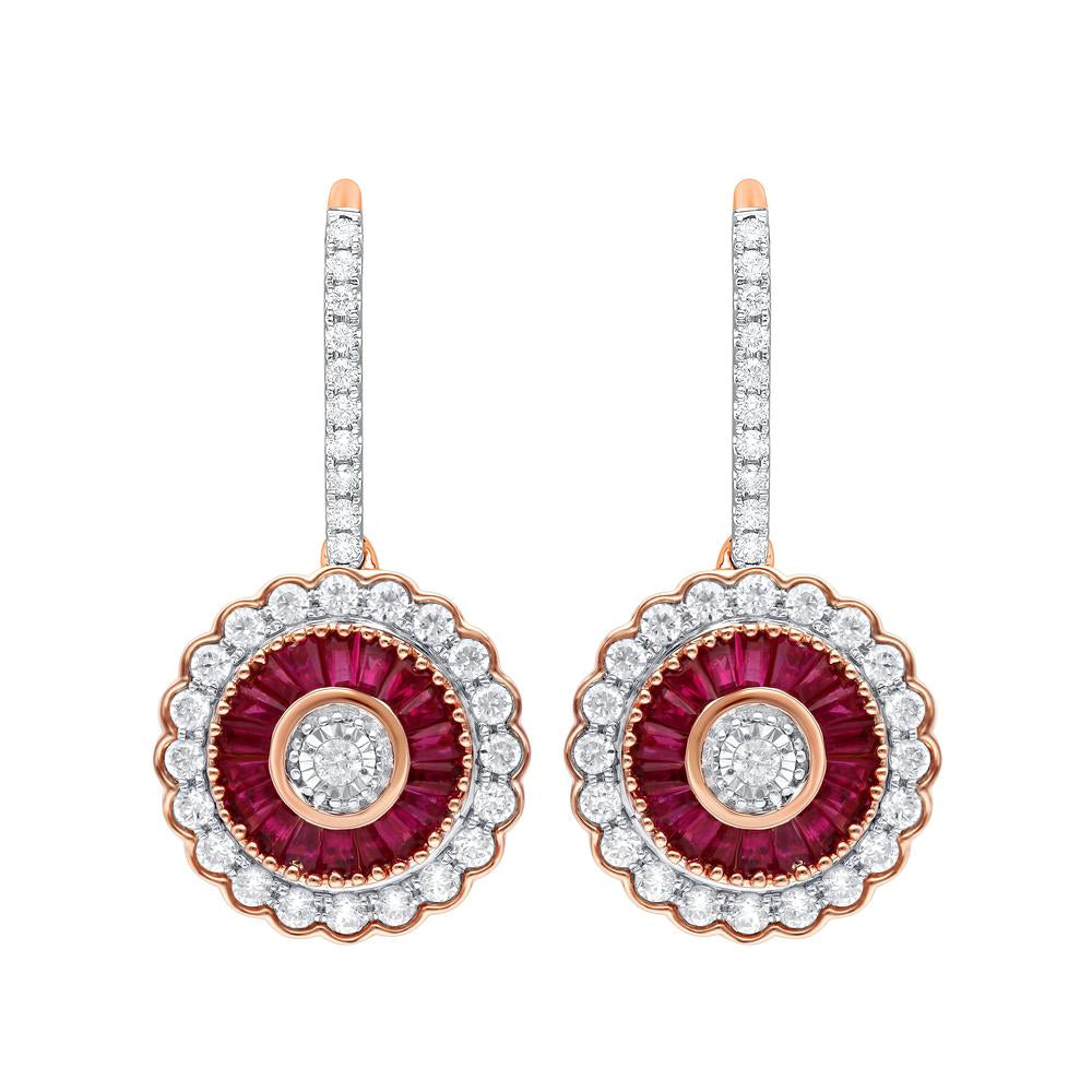 1.00 ct Ruby & Diamond Earrings in 14K Gold