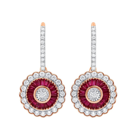 1.00 ct Ruby & Diamond Earrings in 14K Gold