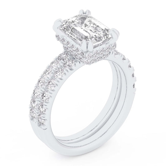 14K 4.46CT Certified Lab Grown Diamond Bridal Set Double hidden halo