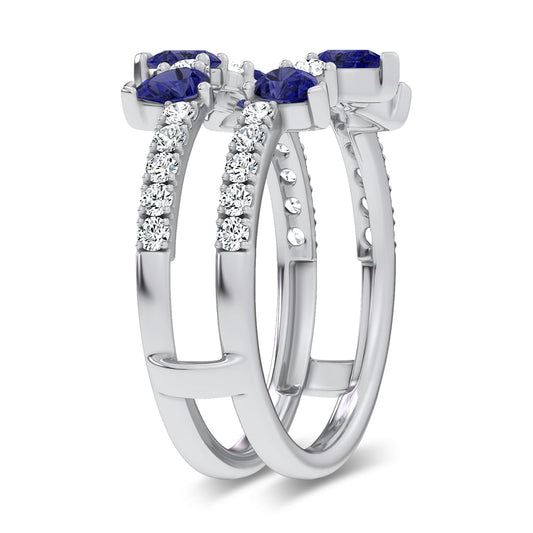 14K 1.14CT Natural SAPPHIRE RING GUARD with 0.55CT Lab Grown Diamonds